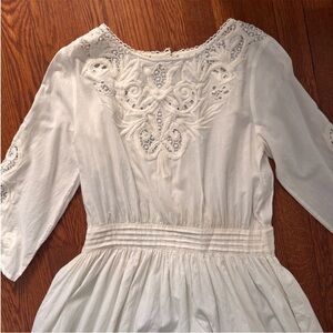 Sezane Cream Cotton and Lace Embroidered Dress